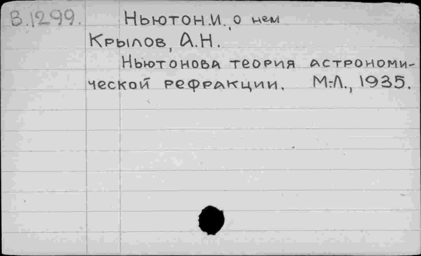 ﻿в.\гя9.
Ньютон АЛ. о ААв-м Крылов, А.Н.
Иьютоноьл теория ческой рефракции,
АСТРОНОМИ-
МА, НЭВ5.